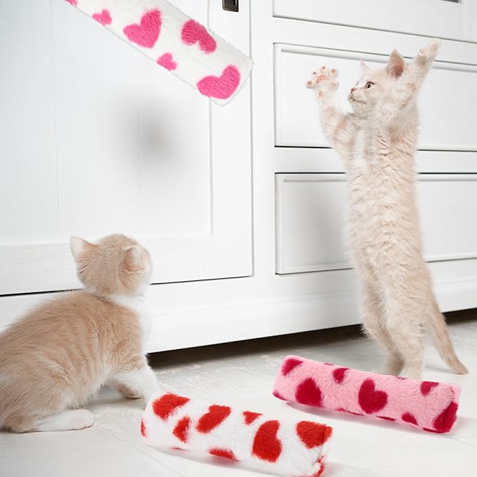 Civaner 6 Pcs Valentine's Day Cat Catnip Toys for Indoor Cat 10.6 Inch Kitten Kicker Stick Catnip Toy with Crinkle Sound Inside Interactive Soft Plush Kitten Pillow for Chew Exercise (Red White Pink)