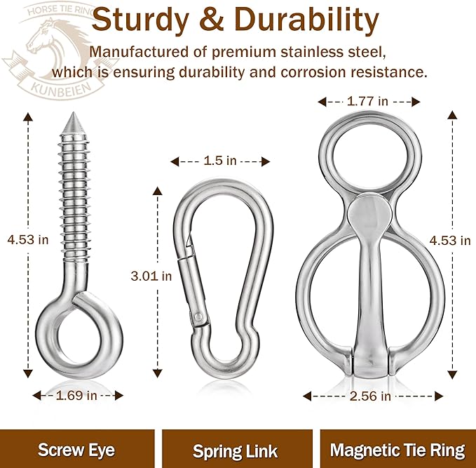 5PCS Horse Tie Ring, Safe Tie Horse Supplies, Humane Way Tie Ring, Magnetic Ring for Tying and Retracting, Helps Horse Pull Back and Releases Stress from The Horse