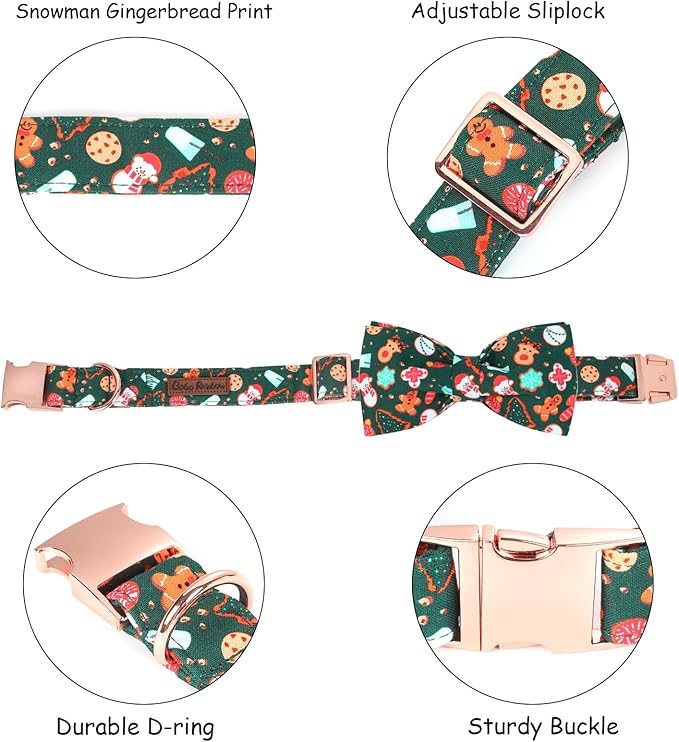 Christmas Dog Collar, Cute Winter Holiday Collars Green Christmas Tree and Snowman Print Metal Buckle Collar Adjustable Sturdy Collars for Medium Girl Boy Dogs