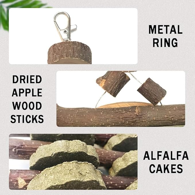kathson Rabbit Bunny Chew Toys for Teeth, Natural Apple Wood Guinea Pigs Hanging Treats Chinchilla Treats Sticks for Rabbit Hamsters Bunny Chinchilla Squirrels and Gerbils