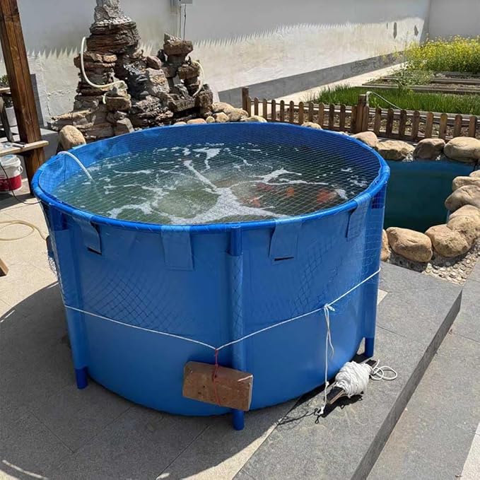 Collapsible Fish Pond, Above Ground Pond Large Collapsible Durable Plastic Canvas Fish Ponds with Brackets for Koi Culture and Agricultural Irrigation 59X39 in(1700 L)