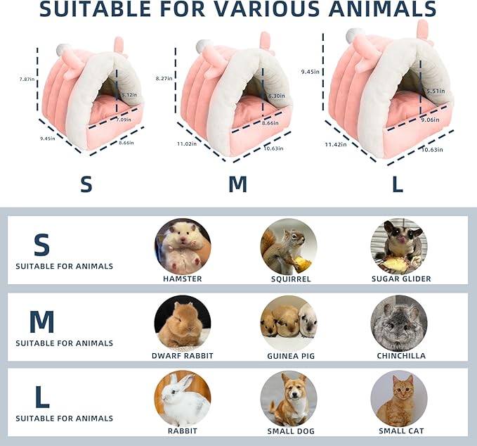 Guinea Pig Hideout, Warm Bed for Guinea Pig,Rabbits, Chinchillas, Cozy Small Animal Winter Shelter (Pink, Medium)
