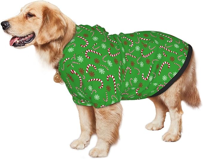 Green Candy Cane Hoodie,Christmas Cosplay Dog Clothes with Pocket and Hat Winter Clothes Sweaters X-Large