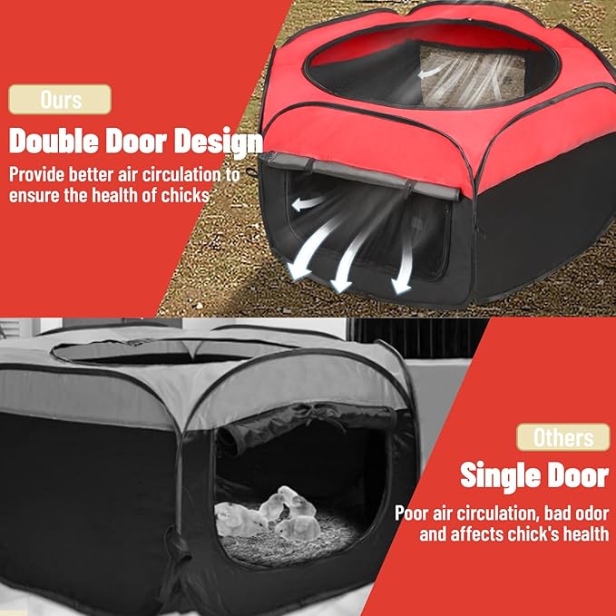 Chicken Brooder Box for Chick Starter Kit - 2025 Upgrade Double Door Chicks Brooder Pen/Chickens Playpen/Chick Tent Baby Chickens Supplies Up to 15 Baby Chicks,Duck,Quail
