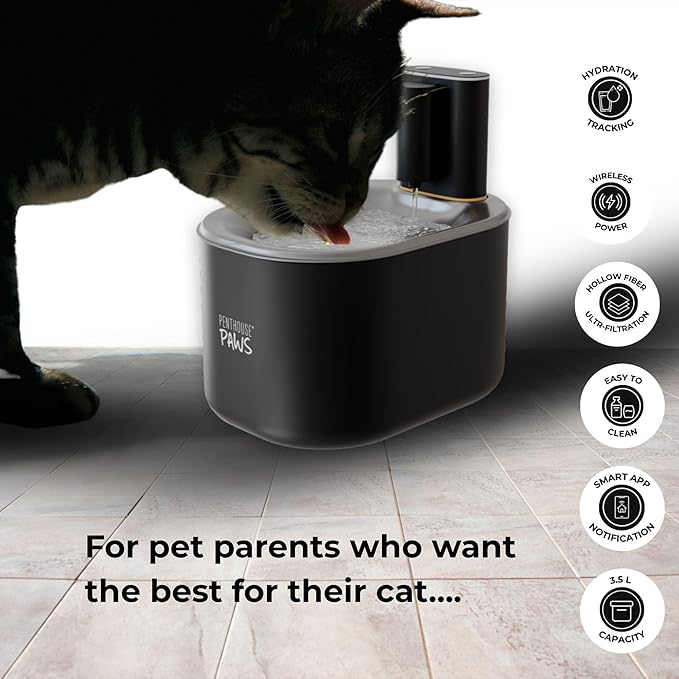 Penthouse Paws Smart Wireless Cat Water Fountain, 3.5L/118oz Automatic Pet Water Dispenser with App Control, Ultra Quiet & Filtered Flow for Cat & Dog