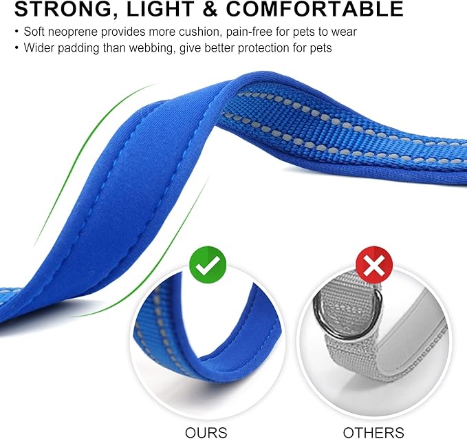 azuza Reflective Dog Collar, Soft Neoprene Padded Pet Collar with ID Tag Ring, Adjustable for Medium Dogs,Royal Blue,M
