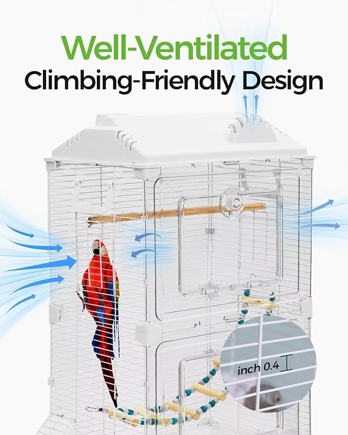 Clear View Bird Cage, Indoor Large Cage for Parakeet, Budgies, Cockatiels, Jaula para pajaritos, Easy Clean Safe Materials