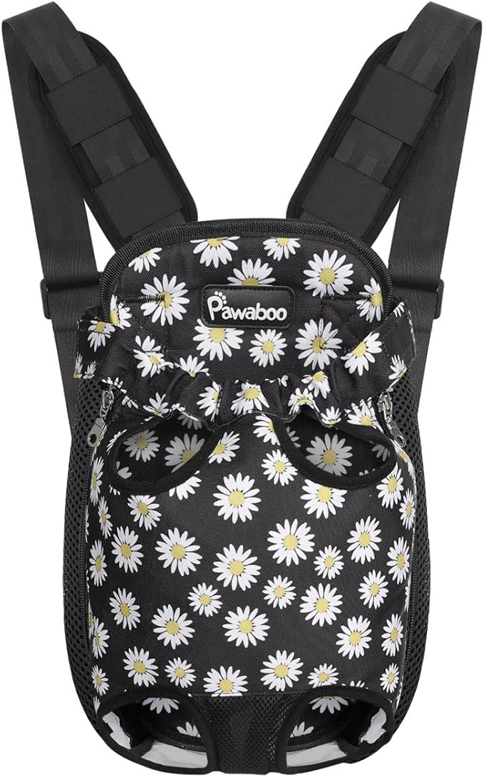 Pawaboo Adjustable Dog Carrier Purses, Pet Front Cat Travel Bag Dog Carrier Purses for Traveling Hiking Camping, Legs Out, Easy-Fit for Small Medium Dogs, M, Black Daisy