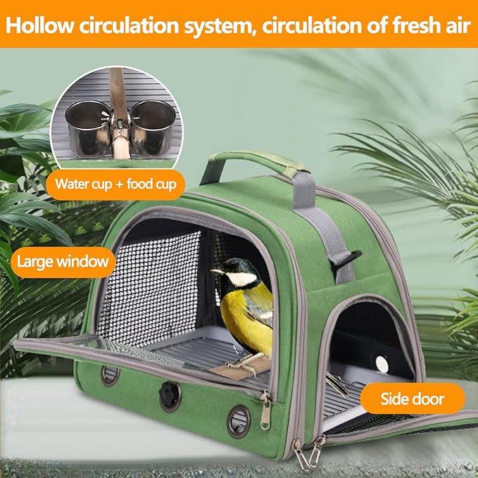 Bird Backpack,with Feeder Cups Tray Perch Portable Breathable Bird Carrier,for Small Birds Parrots Cockatiels (Pink)
