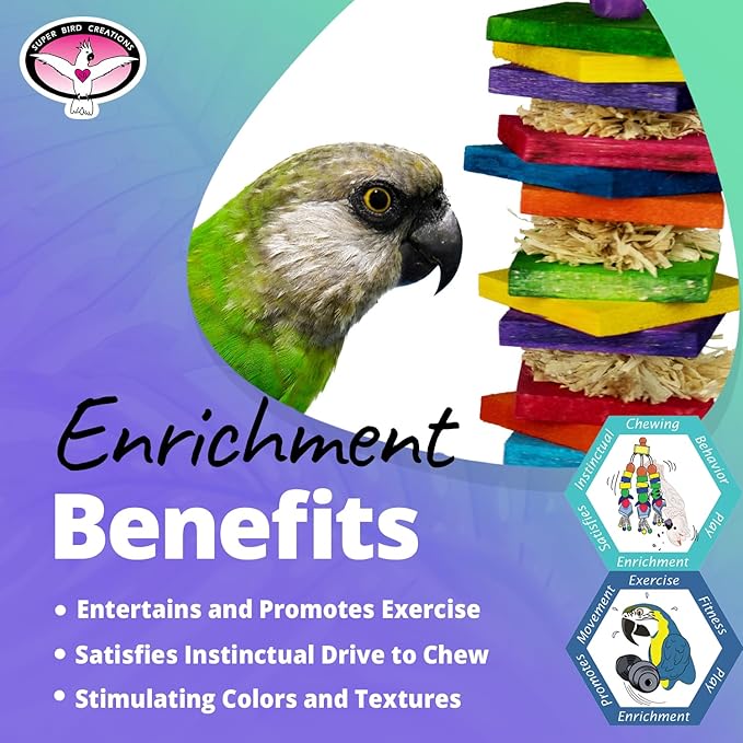 Super Bird Creations SB1181 Haystack Bird Toy - Enrichment Toy for Medium Birds - Ideal for Parrots Ringnecks Medium Conures Quakers Caiques - Satisfies Chewing & Preening, Relieves Boredom, 8.5"x2"