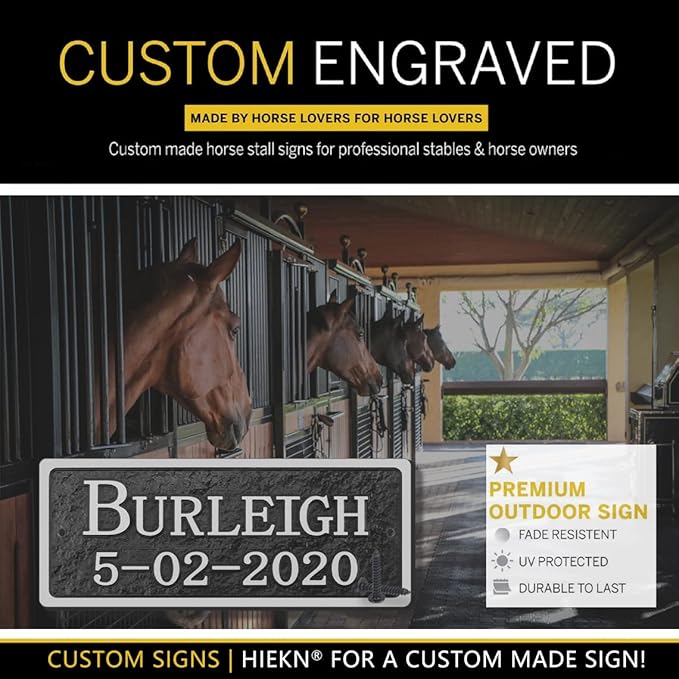 Acrylic Horse Stall Name Plate, 2.4" x 8" Personalized Stall Signs, UV Protected, Custom Pet Name Sign, All Weather Adhesive, Mounting (Silver, Style 7)