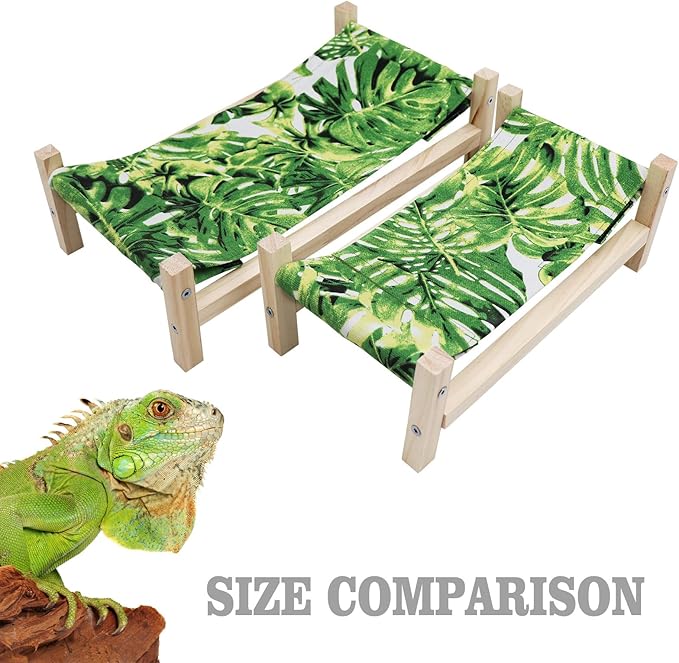 Bearded Dragon Bed, Wooden Reptile Sleeping Hammock, Bearded Dragon Tank Accessories, Habitat Accessories for Leopard Gecko Snake Lizard or Other Small Animal (Green 1, Large)