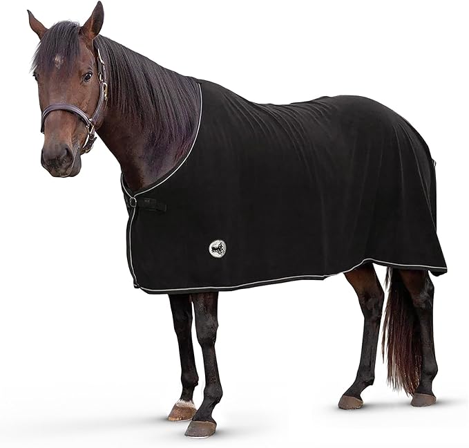 Jeffers Horse Fleece Cooler Blanket - Lightweight, Moisture-Wicking Western Blanket for Winter Warmth & Stable Use, Adjustable Fit, Durable & Easy-Care - Size 84", Black