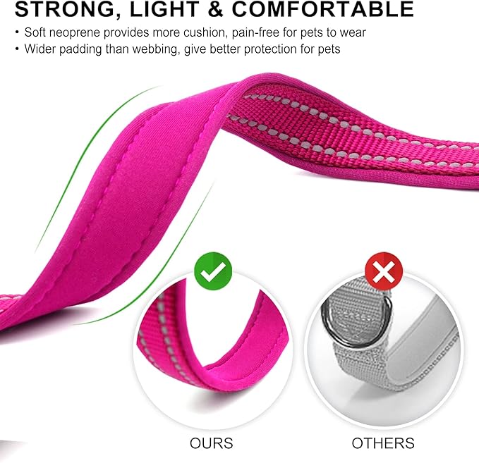 azuza Reflective Dog Collar with Airtag Holder, Soft Neoprene Padded Pet Collar with ID Tag Ring, Adjustable for Puppy and Small Dogs,Hot Pink,XS