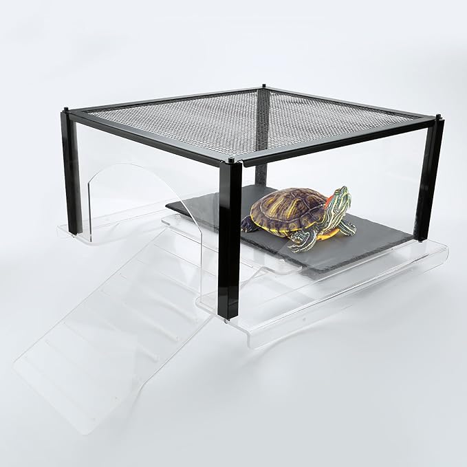 Slate Rocks for Turtle Basking Platform 15.1 x 9.5 inch, Natural Rock Reptile Food Bowl Tortoise Feeding Dish Habitat Décor