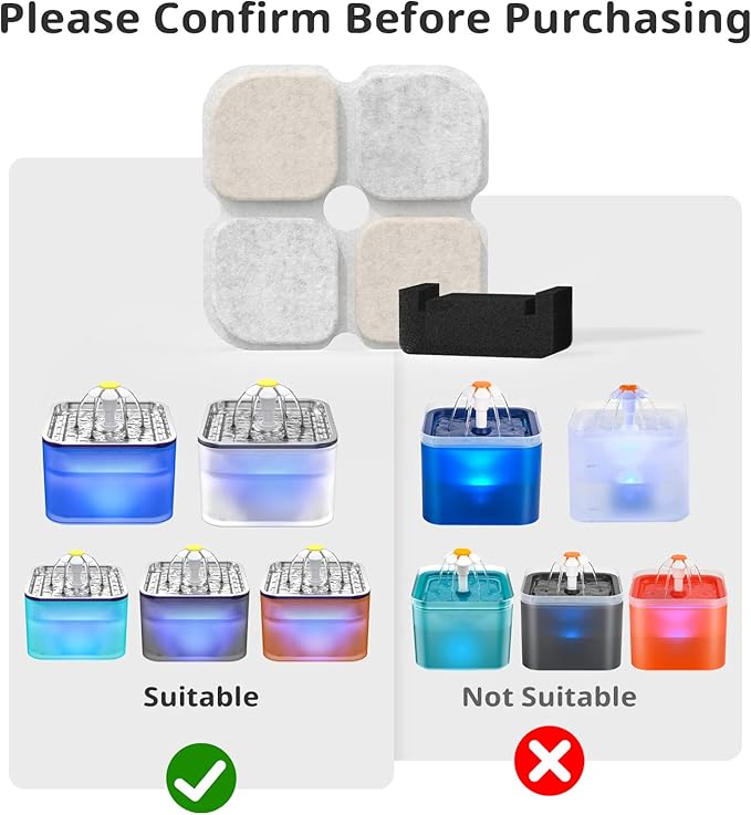 Cat Pet Water Fountain Filters, 6 Pack Replacement Filters Fit for 101oz/3L Crystal Cat Fountain, Triple Filtration System (6 Filters+6 Sponges)