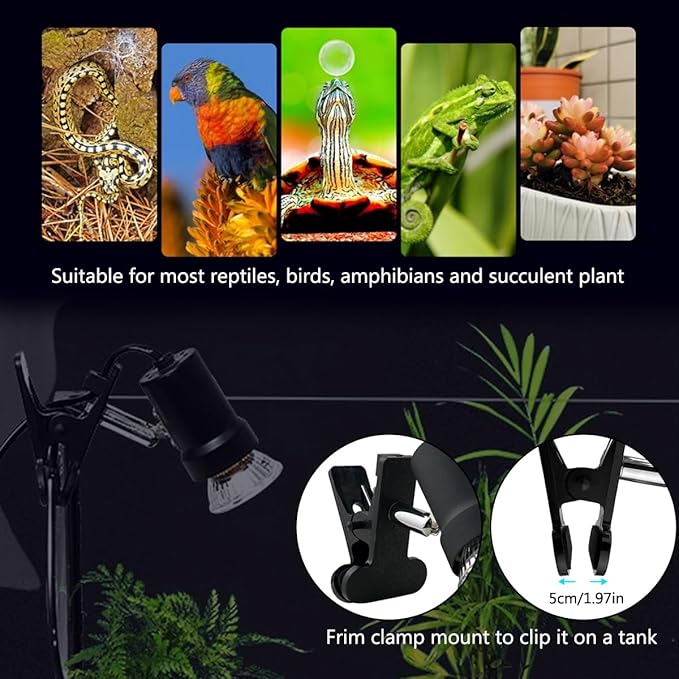 DOMICA Turtle Heat Lamp + 2 Heating Bulbs (50W,35W), Reptile UVA UVB Basking Spot Lamp, Warming Light with Clamp for Tortoise, Lizard, Snake, Leopard Gecko, Beared Dragon, Brooder Box