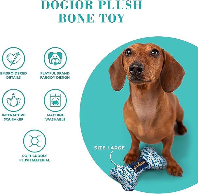 Haute Diggity Dog Dogior Bone, Plush Designer Dog Toys with Interactive Squeaker, Stimulating Pet Enrichment, Machine-Washable & Safe Materials for All Breeds, Size Large