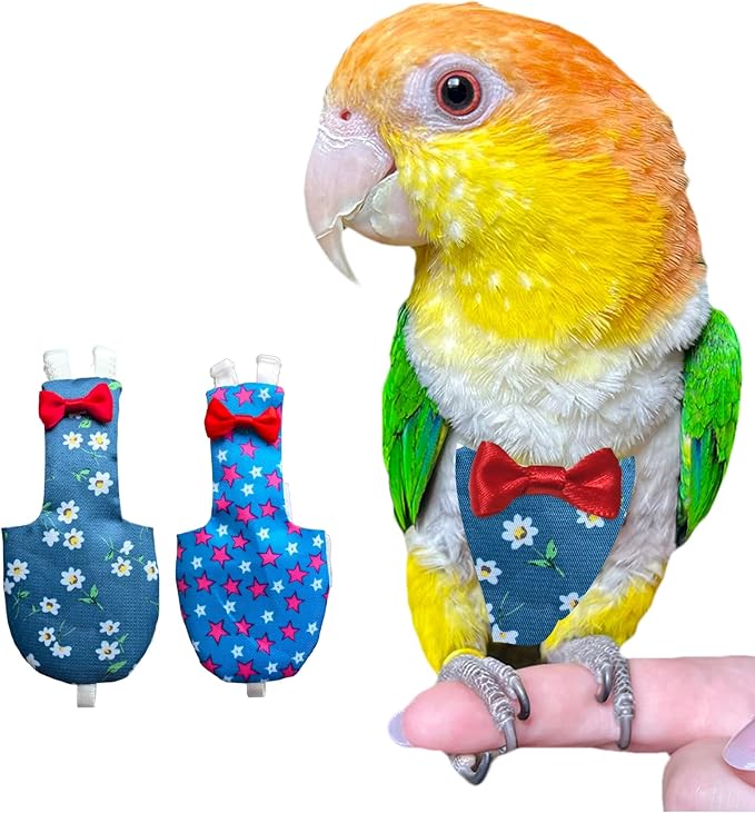 UKJENT Bird Diaper Protective Parrot Nappy - 2 Pack, Reusable Flight Suit with Waterproof Inner Layer, Washable Cute Urine Wet Suit for Cockatiel Monk Parakeet Sun Parakeet Lory(S)