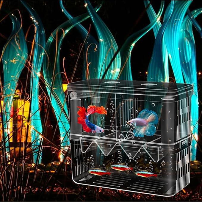 Double Room Breeding Box for Fish Tank, Fish Tank Aquarium Betta Guppy, PC Transparent Large Aquarium Kit More Convenient for You to Watch Ornamental Fish and Shrimps(Large)