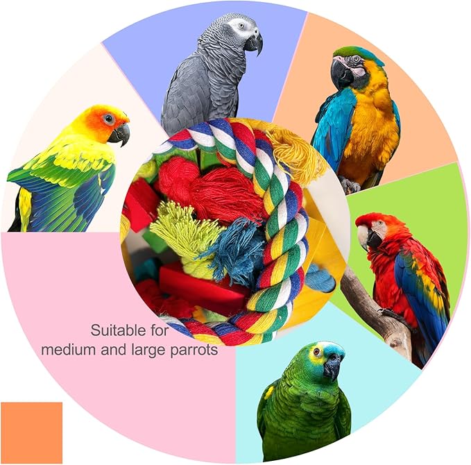 Bird Toys for Parrots – Parrot and Parakeet Chew Toys with Wooden Blocks, Climbing Stand, Hanging Bird Cage Accessories for Large Birds, Macaws, Cockatoos, Parrot Cage Use