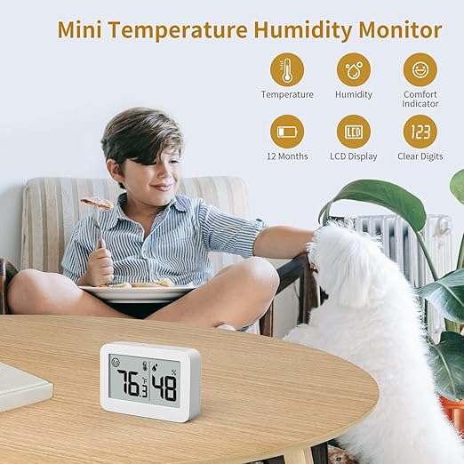 DOOMAY Mini Hygrometer Indoor Thermometer, Digital Humidity Gauge with Celsius Fahrenheit Switch Button,Humidity Meter Temperature Monitor for Babyroom Cellar Reptile Incubator Closet (4, White, 5 CM)