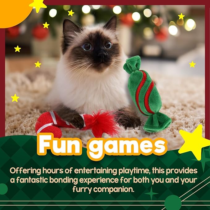 ALL FOR PAWS Christmas Cat Toys with Catnip, Teething Chew Bite Resistant Toy for Indoor Cats, Xmas Gift Kitten Toys, Interactive Kitten Toys