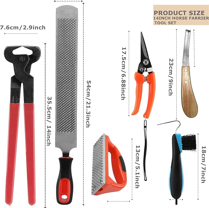 7 PCS Farrier Tool Kits Professional Hoof Trimming Farrier Tools for Horses Cattle Goat Donkey Pig,Includes 14 Inch Hoof Nipper,Hoof Rasp,Hoof Trimmers,Hoof Knife and Brush,Mini Hoof Rasp,Carry Bag