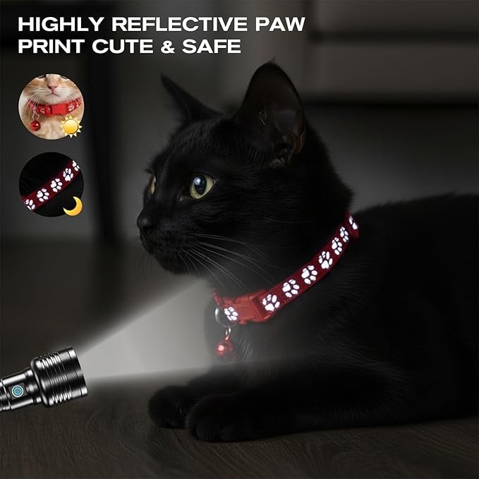 6 Pcs Collar for Cats, Breakaway Cat Collars Reflective Safety Kitten Collar with Bells for Cats Small Dogs, Mixed Colors