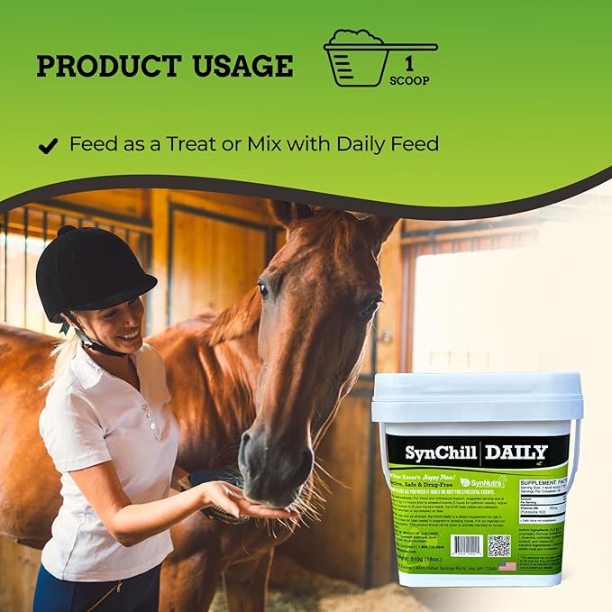 SynNutra Equine SynChill 100% Natural & Nutritional Supplement, Lab Proven Results, Designed for Focus & Performance, Approved by Olympians and Veterinarians, Daily Pellets -120 Servings, Made in USA