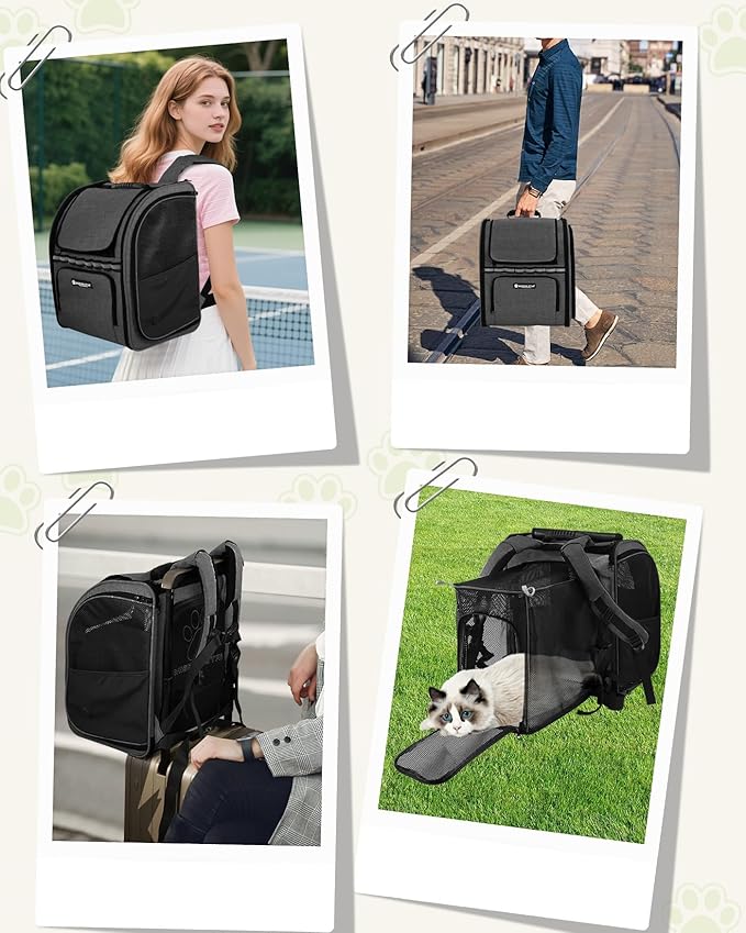 Cat Carrier Backpacks with Expandable Breathable Mesh, Pet Carrier Backpack for Cats Small Dogs Puppies Up to 20 Lbs, Dogs Carrier Backpack Great for Outdoor-Dark Black