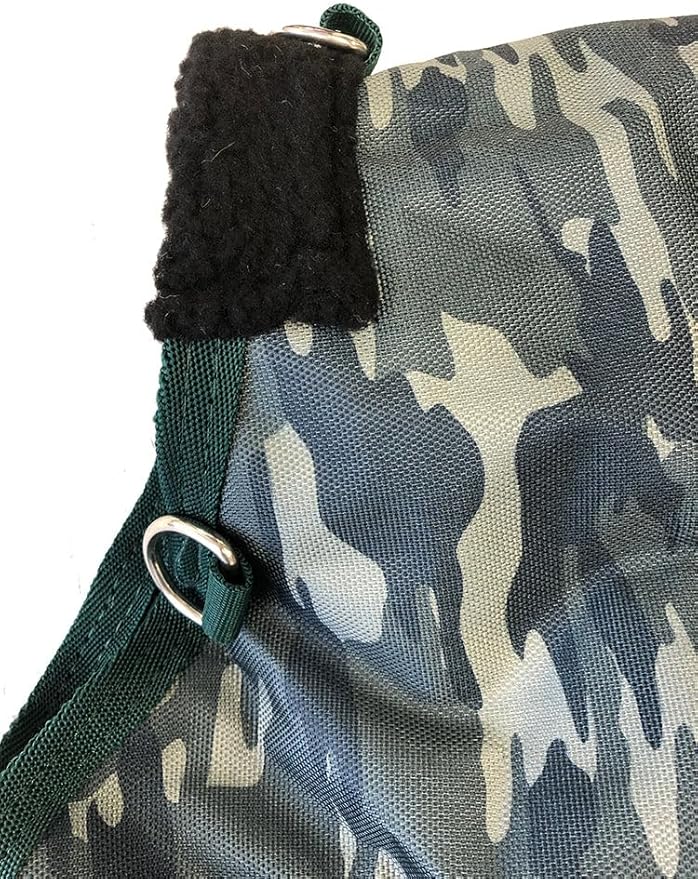AJ Tack 1200D Waterproof Winter Horse Blanket with Hood - 400g Heavyweight Turnout with Fleece Collar, Shoulder Gussets & Tail Flap - Camouflage 80"