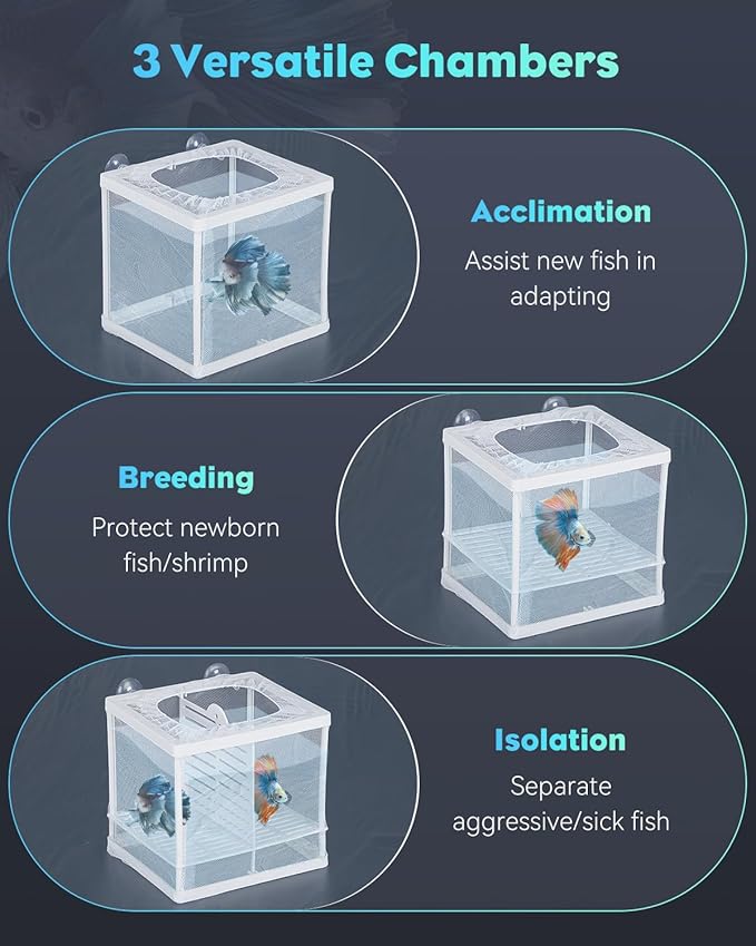Pawfly Aquarium Breeder Net with Nylon Mesh & Suction Cups - Small Isolation Box for Baby Fish & Shrimp