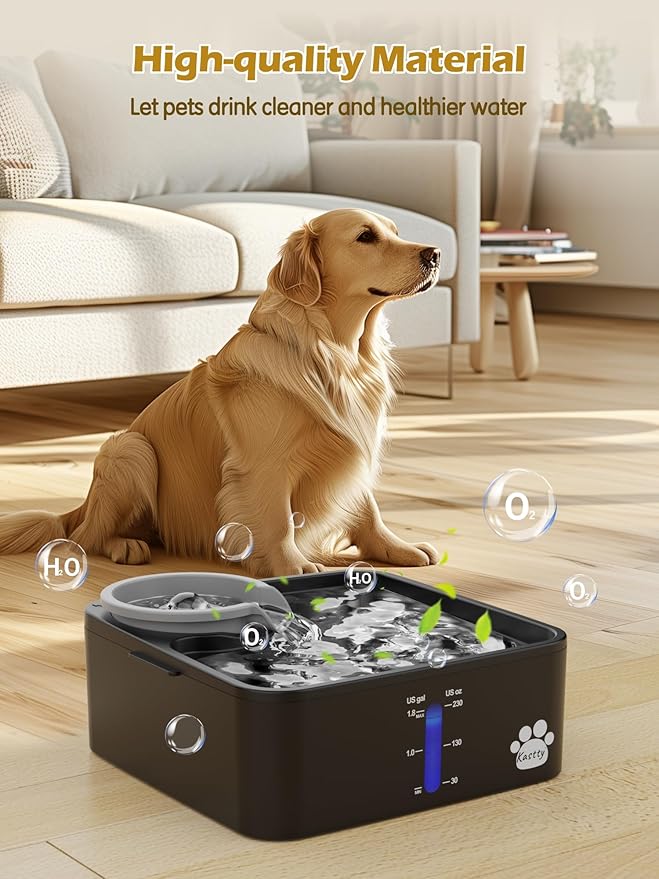 Kastty 2 Gallon Dog Water Fountain Ultra Large/Wide Pet Fountain BPA-Free Premium Dog Water Bowl Dispenser with 5 Filtration Safe Pump& LED Shortage Reminder, Large Dogs Cats& Multi-Pet Home FS55