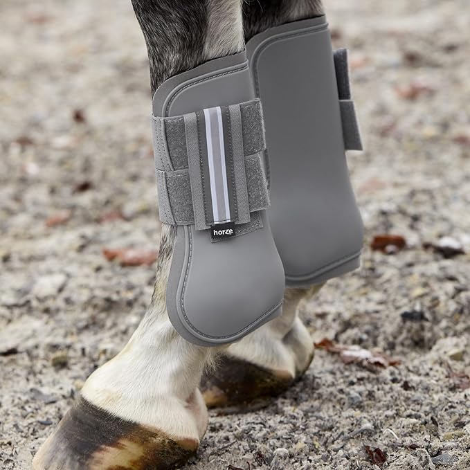HORZE Adepto Open Front Tendon Boots | Durable Shell with Neoprene Lining - Steel Grey - Horse