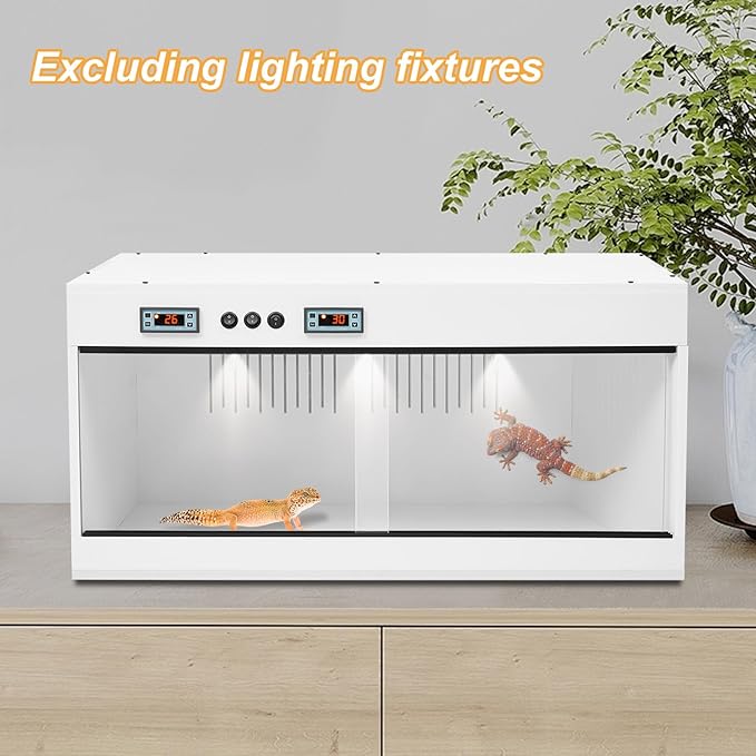 Reptile Terrarium with Dual Thermostat, 80x40x40cm PVC Habitat, 3X E27 Bulb Sockets, Glass Sliding Doors Reptile Breeding Boxf for Lizards, Snakes, Spiders (Black/White, 110V) (White)