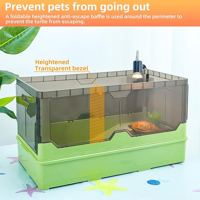 Turtle Habitat Tank Kit– Fresh Filtration, Waterplay Fun, Diverse Living, Heat Lamp, Water Pump and Convenient Water Changes in Turtle cage (Green, XL)