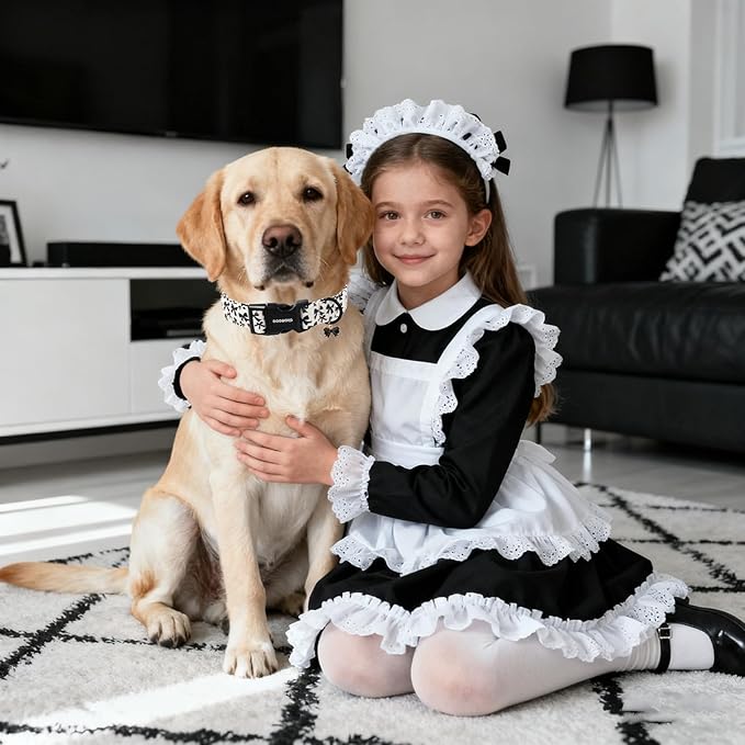 DOGWONG Cute Dog Collar, Black Bow Pattern Dog Collar, Girl Female Dog Collars with Strong Plastic Buckle for Small Dogs,XS
