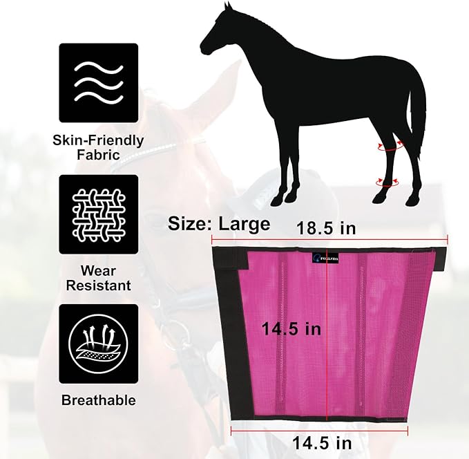 FOXLVDA Horse Fly Boots - Fly Boots for Horses Set of 4, Comfortable Horse Leggings, Mesh Material Design with Metal Support Bars for Reduces Stomping & Leg Fatigue (Pink, Large)