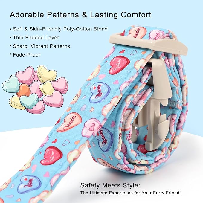 Valentines Dog Collar for Large Dogs - Valentine Candy Hearts Dog Collars, Love Boy Girl Dogs Collars, Lightweight Adjustable Cute Blue Puppy Collar with Quick-Release Buckle L