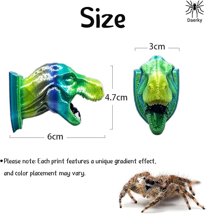 Jumping Spider Hide,3D Printed Dinosaur Head - A Fun Habitat for Jumping Spiders, Small Reptiles, and Small Pets, Suitable for Home Decor with Animal Enclosures (Mixed Color)