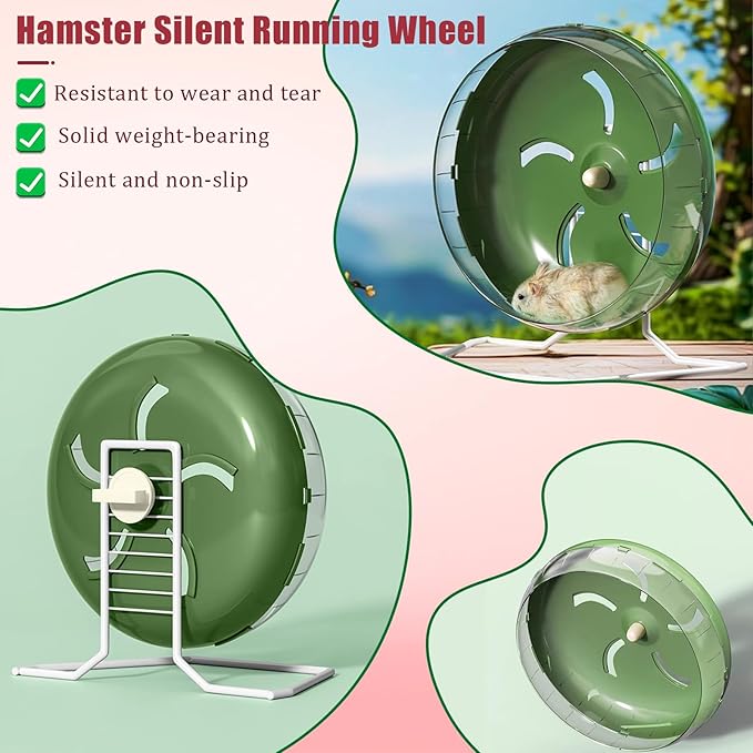 Hamster Wheel Silent, 8.3 Inch Large Gerbil Hedgehog Wheel, Adjustable Stand Quiet Spinner Syrian Hamster Running Wheels for Chinchilla Dwarf Pet Small Animals Cage Exercise, Blue