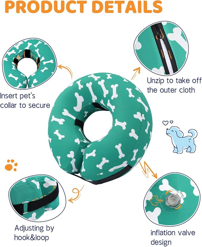 Super Inflatable Dog Cone Alternative - Soft Recovery Collar for Small to Large Dogs