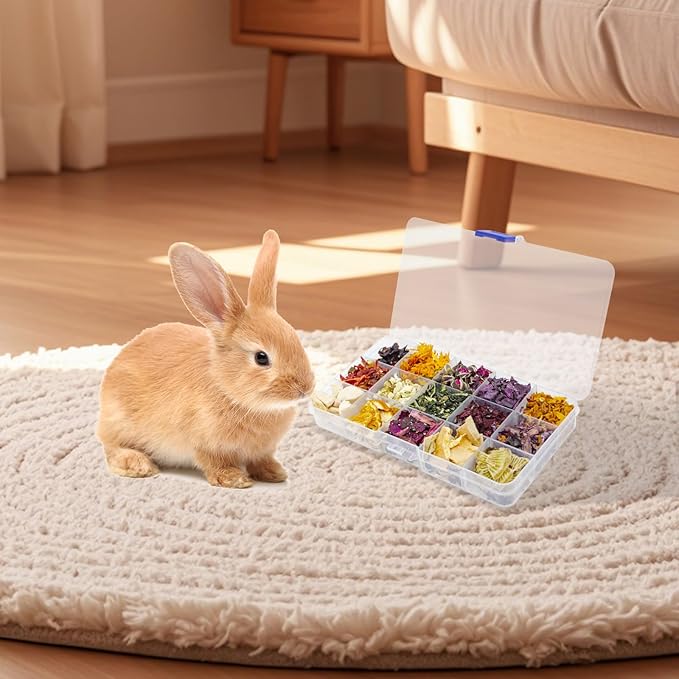 Bunny Treats, Treat Box with 15 Kind of Snacks for Rabbit, Hamster, Chinchilla, Guinea Pig and Other Small Pets, Chinchilla Treats, Guinea Pig Treat