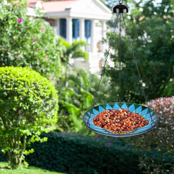 MUMTOP Hanging Bird Bath - Bird Baths for Outdoors, 12 Inch Glass BirdBath Bowl Outdoor BirdFeeders for Garden Yard and Patio Decor