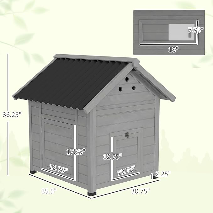 PawHut Duck Coop, Wooden Duck House, Outdoor Small Animal House with Openable Roof, Double Doors, Removable Base for 1-3 Ducks, Light Gray