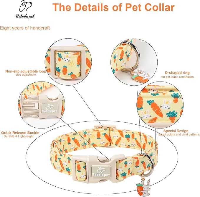 Easter Dog Collar for Puppy Small Dogs - Cute Carrot Bunny Easter Collars for Boy Girl Dogs, Lightweight Adjustable Yellow Cartoon Holiday Dog Collar XS