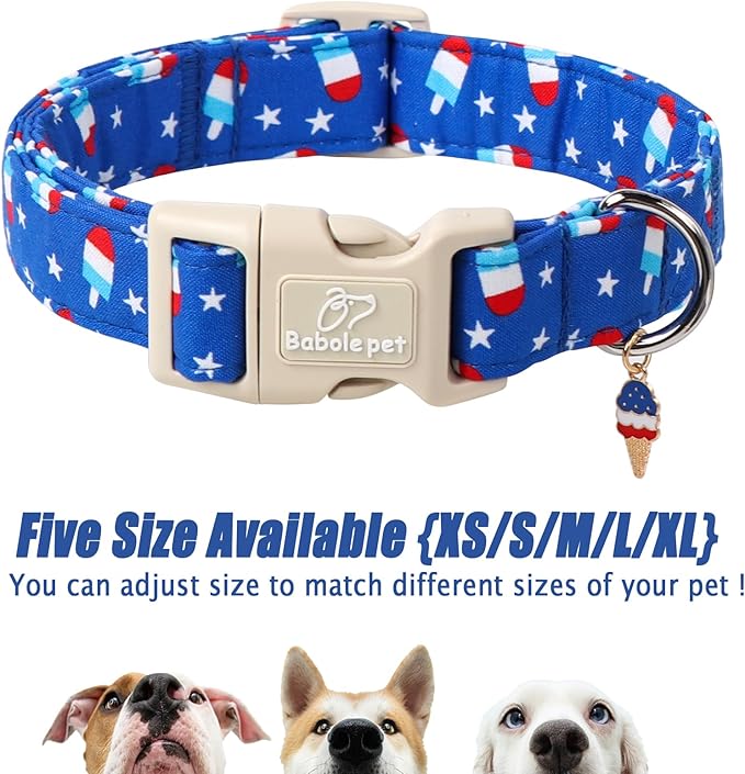 4th of July Dog Collar, Summer Popsicle Patriotic Dog Collars for Large Dogs, Adjustable Lightweight Quick-Release Buckle Collar for Boy&Girl Dogs L