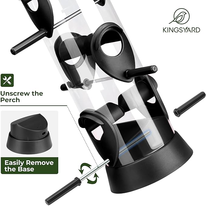 Kingsyard 2 Pack Tube Bird Feeder for Outdoors Hanging, Removable Base and Perch, 6 Feeding Ports - Easy to Clean, Premium Hard Plastic, Attracting for Finches Cardinals (Black)