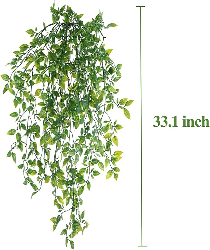 HERCOCCI Reptile Plants, 4 Pack Terrarium Hanging Plants Vines Artificial Leaves Habitat Decorations with Suction Cup for Bearded Dragon Hermit Crab Lizard Snake Geckos Chameleon